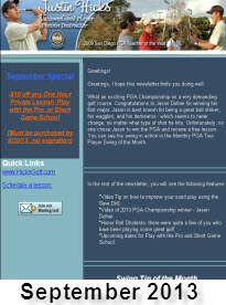 September Golf Instruction Justin Hicks San Diego 2013 Newsletter